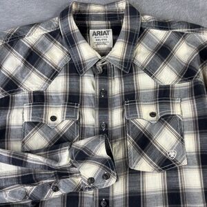 Ariat‎ Shirt Mens 2XL Retro Fit Black White Plaid Long Sleeve Western Cotton